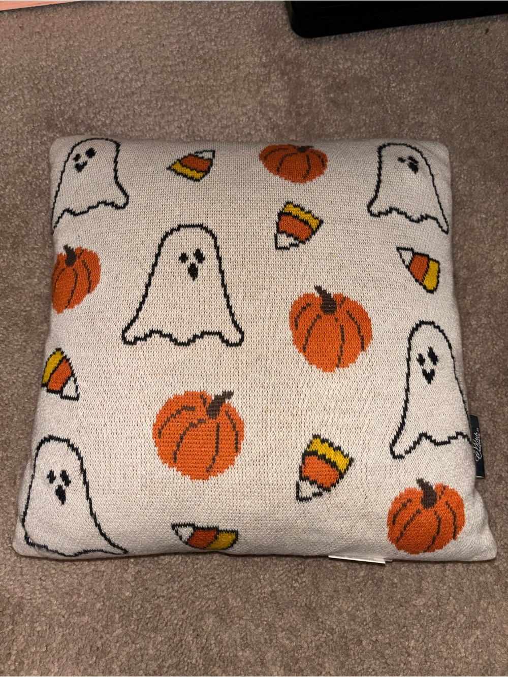 Halloween Ghost & Pumpkin Decorative Pillow - Cream